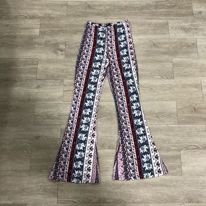 Derek Heart Womens Sueded FEEL Floral Elephant Bell Bottom Leggings Pants Size M